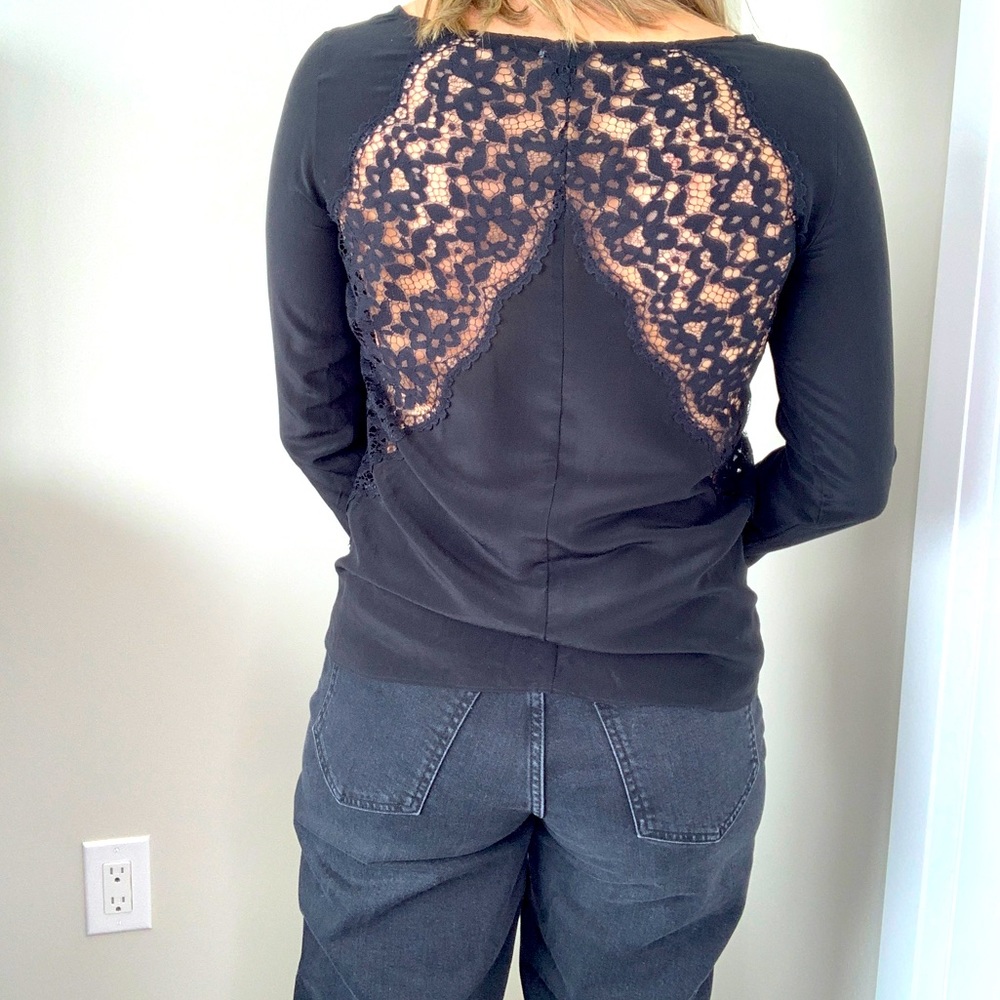 Club Monaco 100% Silk laced long sleeve blouse